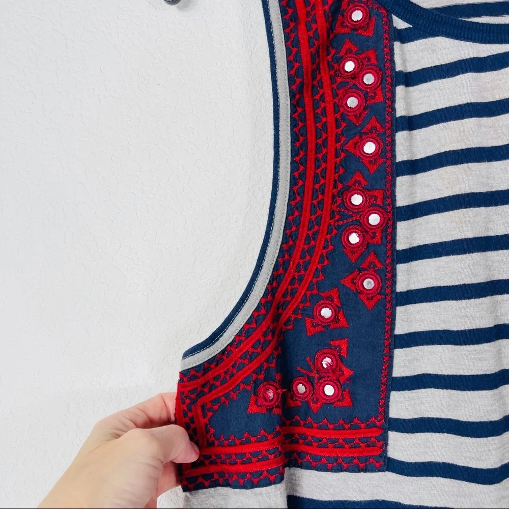 Free People tank top blue gray “wear your sparkle” embroidered striped boho - Picture 5 of 12